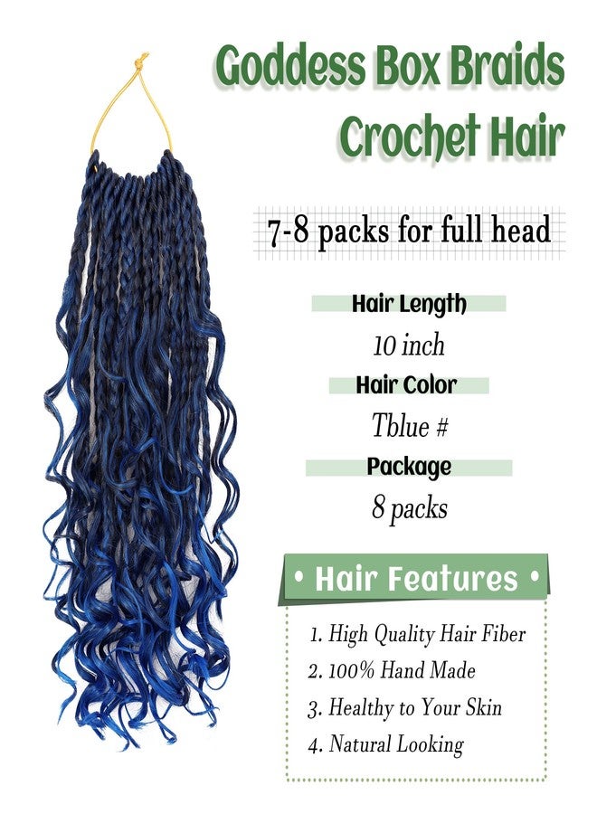 Eerya 8 Packs Boho Box Braids Crochet Hair for Black Women 10 Inch Pre-looped Bohemian Blue Crochet Goddess Box Braids With Curly Ends Synthetic Crochet Hair Extensions (10 inch, Tblue) - Image 3